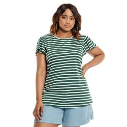 Donnay Plus Size Flutter Sleeve Emerald Green Stripe Top