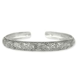 Sterling Silver Adjustable Floral Cuff Bangle 8MM Bracelet For Women