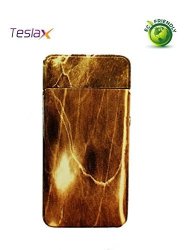 Teslax Electric Dual Arc Wood And Marble Tesla USB Rechargeable Custom Engraved Cigarette Camping Hiking Flameless E-lighter Cigar Souvenir Lighter Brown Marble