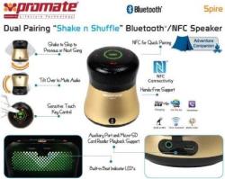 Promate Spire Dual Pairing Shake N Shuffle Bluetooth Nfc Speaker - Gold