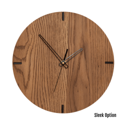 Mika Wall Clock In Oak - 250MM Dia Mid Brown Sleek Black Second Hand