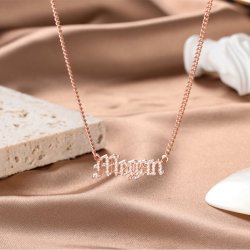 CNE107504RG - Diamante Encrusted Rose Gold Plated Sterling Silver Name Necklace