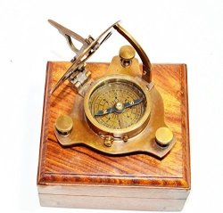 Nautical Brass West London Antique Sundail Compass With Wooden Box