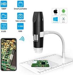 HD Wifi Wireless Digital Microscope 1080P 8 Pancellent Adjustable LED Lights 1080P Wi-fi Endscope 50X To 1000X USB Handheld Camera With Metal Stand Compatible