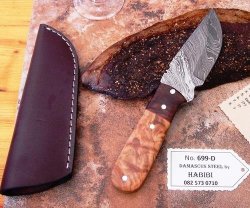 DAMASCUS Steel Biltong Knife Brass bone wood Leather Sheath Was R 1950.00 Now Only