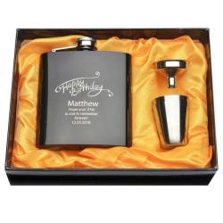 1 Set Personalized Engraved 6 Oz Black Hip Flask - Style 17
