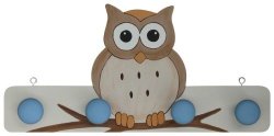 Woodland Owl Clothes Hook 4 Blue Knobs