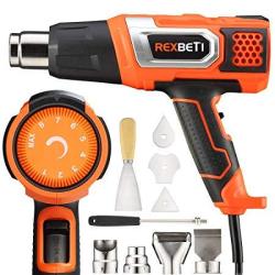 RexBeTi Heat Gun Variable Temperature Portable Hot Air Gun 1500W 140-932 With 3 Air Flow 9 Accessories For Heat Shrink Tubing Wrapping Drying Painting