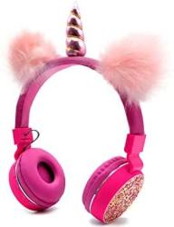 Bluetooth 5.0 Unicorns Headphones With Fluffy Cat Ears For Kids Kids Headband Earphone Foldable Headset Rechargeable Support Tf Card Fm Aux In Pink
