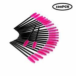 Deksias 100PCS Disposable Eyelash Mascara Brushes Wands Applicator Lash Extensions Eye Brow Brush Makeup Kits Rose Red