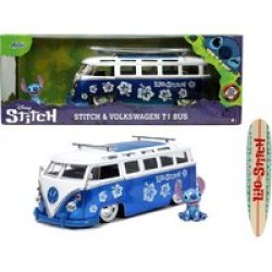 Jada Toys Jada Disney Stitch And 1962 Volkswagen T1 Bus With Surfboard 1:24