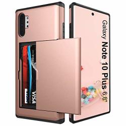 Shmimy Galaxy Note 10 Plus Card Holder Case Credit Card Slot Wallet Dual Layer Cases Soft Tpu Hard PC Shockproof Cover For Samsung Galaxy