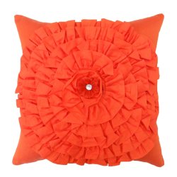 Handcrafted Orange Ruffled Cushion Cover Floral Pillowcase Square Throw -choose Size Sas-159a