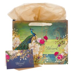 Large Landscape Gift Bag With Card - Blessed Peacock Jeremiah 17:7