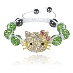 Allydrew Crystal Beaded Kitty Shamballa Bracelet - Green