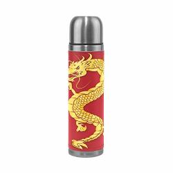 Bajuntu Yellow Dragon Red Water Bottle Vacuum Cup Double Walled Stainless Steel Thermos Insulated Canteen Leak Proof For 500ML Coffee Tea