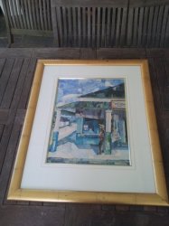 Rosita Manser Original Collage Watercolour Of Fish And Chip Shop Signed And Framed