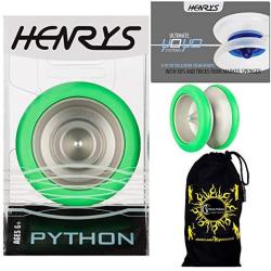 Henrys Flames N Games Henrys Python Pro Yoyo Green Metal Professional String Trick 1A 3A 5A Bearing Yoyo +instructional Booklet Of Tricks & Travel Bag Top Of The