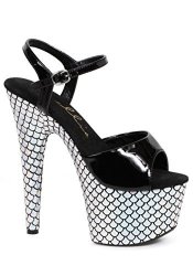Ellie Shoes Ellie 709-MARINA Women's 7" Stiletto Heel Platform Ankel Strap Sandals Color:silver SIZE:9