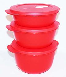 Tupperware Set Of 3 Crystalwave Microwave Bowls 4.25 6.25 And 8.5 Cup Red