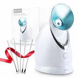 Facial Steamer-nano Ionic Face Steamer For Home Unclogs Pores Warm Mist Humidifier Atomizer Humidifier Moisturizing Face Spa Steamer Bonus Stainless Steel Skin Kit Blue