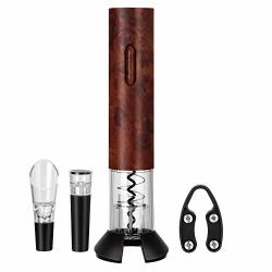 Electric Wine Opener Set Electric Corkscrew Bottle Opener With Foil Cutter Wine Pourer And Stopper Wood Grain Color N