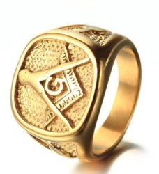 Stainless Steel Gold Plated Mason Ring: Size 13