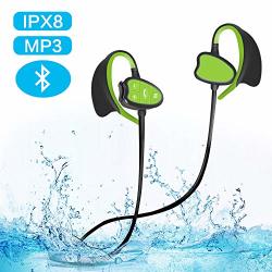 IPX8 Sweatproof Bluetoothearphones With MIC Stereo Wireless In-ear Buds Waterproof Music Player MP3 With 8GB Memorry Green Green
