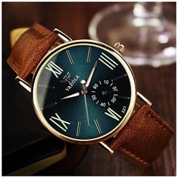 LanLan Quartz Wristwatch Analog Roman Numeral Scale Business Casual Wristwatch Fashion Mens Womens Watch Brown Band Green Dial
