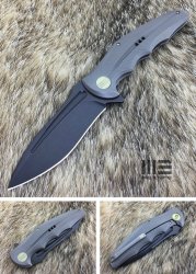 We Knife Grey Handle Drop Point Black Stonewash Blade- 608E