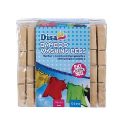 Washing Pegs - Household Accessories - Bamboo - 70 Mm - 120 Piece - 5 Pack