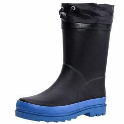 Aleader Kids Waterproof Rubber Rain Boots For Girls Boys & Toddlers With Fun Prints & Handles Black blue 1 M Us Lttile Kid