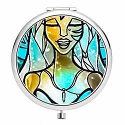 Disney Collection Makeup Mirror For Women Girls Stained Glass Princess Atlantis The Lost Empire Pattern Design Light Cute Cartoon