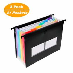 21 Pocket Plastic Hanging File Folders A4 LETTER Size Bluepower Accordian File Organizer expanding File Folder For Filing Cabinet Accordion Document Expandable File Box Colored Labels Black