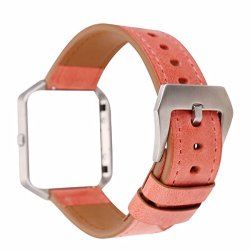 Fitbit Blaze Leather Bands With Metal Frame Soft Genuine Leather Wristband Fitbit Blaze Replacement Watch Band Fitness Strap For Women Men Orange