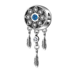 ABAOLA Dream Catcher Dangle 925 Sterling Silver Charm Feather Beads for Fashion Charms Bracelet & Necklace