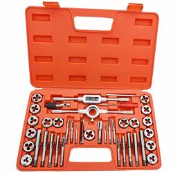 40 Piece Tap And Die Set Sae Inch Sizes Essential Threading Tool With Complete Accessories And Storage Case For Cutting External And Internal Threads