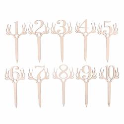 Freci 1-10 Wooden Table Numbers Antler Table Numbers On Sticks Party Place Cards For Wedding Banquet Party Table Home Birthday Decoration