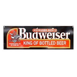Budweiser King Of Bottled Beer Black Label - Reproduction Vintage Advertising Sign - Metal Wall Mounted - 24 X 8 Inches