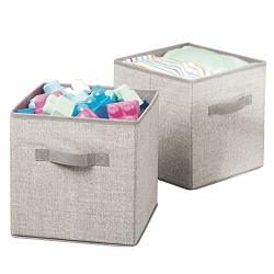 MDesign Soft Fabric Closet Storage Organizer Bin Box - Front Handle For Cube Furniture Shelving Units Bedroom Nursery Toy Room - Textured Print