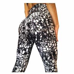 Athletic Yoga Leggings Womens Fitness Sports Running Yoga Pants 3D Stone Print High Waist Tight Stretch Capris Black XL