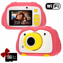 Kids Camera Pannovo Wifi Digital Cam For Girls Rechargeable Video Recorder Cartoon Shockproof Silicone Case With 16GB Sd Card 24MP HD 720P 2 Inch