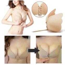 Strapless Backless Adhesive Invisible Push-up Reusable Butterfly Bra - B Black