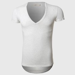 Zecmos Deep V Neck T-shirt Men - White Grey S