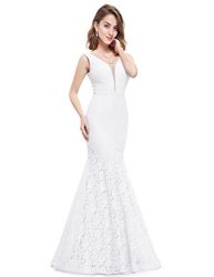 Ever Pretty Womens Floor Length Sleeveless Double V-neck Lace Mermaid Style Prom Dress 12 Us White