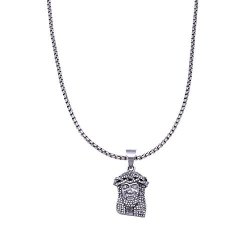 C07S-P11S Men's Stainless Steel Silver Color Religious Jesus Head Piece Pendant W 3.5MM Box Necklace Chain 28 Stainless-steel