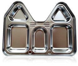Kids Stainless Steel Section Plates Bpa Free Safe Fun Non-toxic Highest Quality House Shape Divided Dish For Picky Eaters Babies Toddler Heavy Duty 2 Plates
