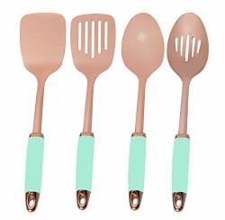 Cook With Color Set Of 4 Rose Gold Stainless Steel Cooking Utensil Set With Mint Green Silicone Handles
