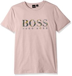Boss Orange Men's Logo Printed Tee With Banana Leaf Artwork Light Pink XL
