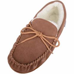 Snugrugs Men's Suede Sheepskin Moccasin Slippers With Rubber Sole Light Brown Us 12